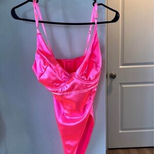 Hot Pink Satin Bodysuit